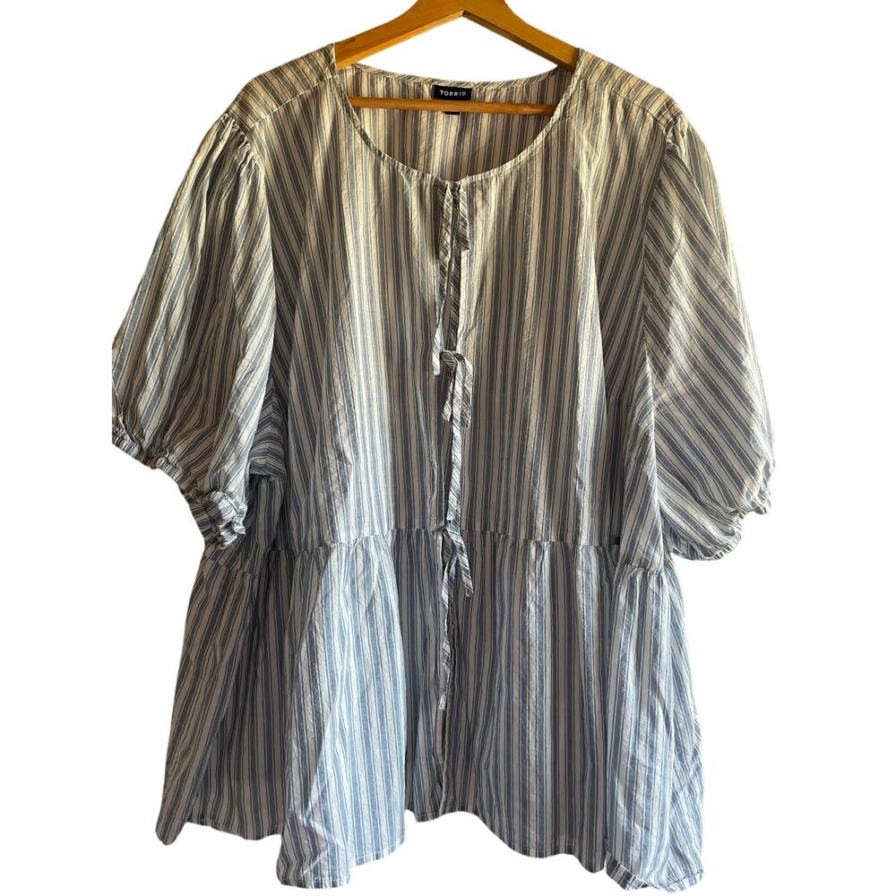 TORRID Sunday Stripe Cloud Dancer Tie Top Women’s 4X Plus Size Coastal Beachy